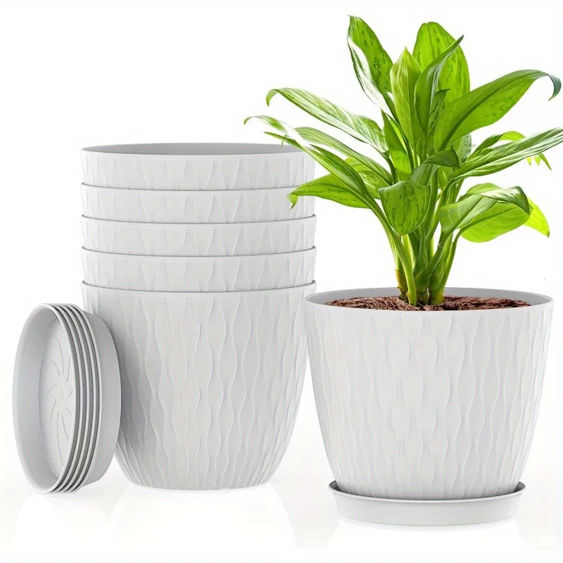 6 Inch Plant Pots 6 Pack Flower Pots for Indoor and Outdoor Use Planters with Drainage Holes and Saucers White