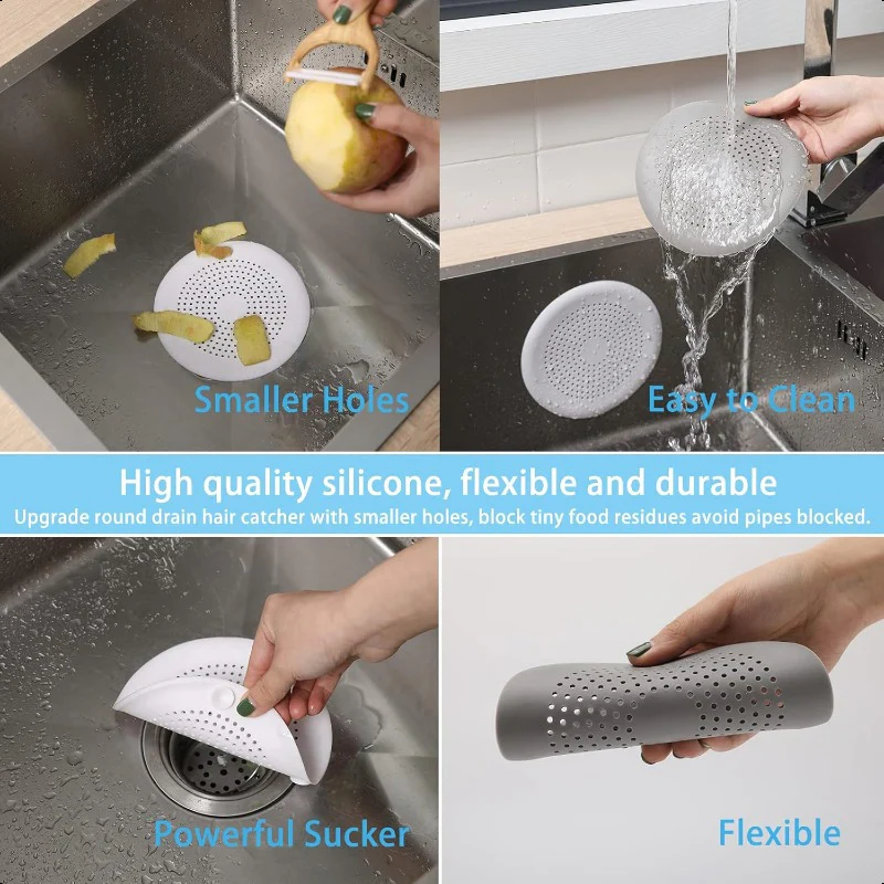 20 Pack Shower Drain Hair Catcher Silicone Drain Cover with Suction Cup Shower Drain Protector Drain Strainer Hair Stopper for Kitchen Bathroom Bathtub Sink New Black 2Pack