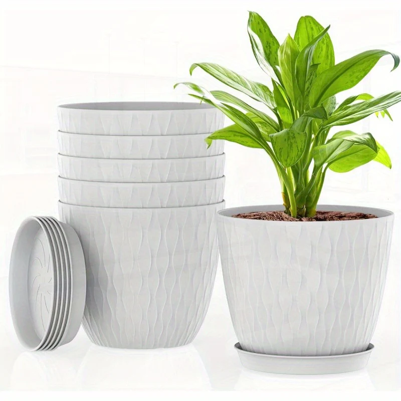 6 Inch Plant Pots 6 Pack Flower Pots for Indoor and Outdoor Use Planters with Drainage Holes and Saucers White
